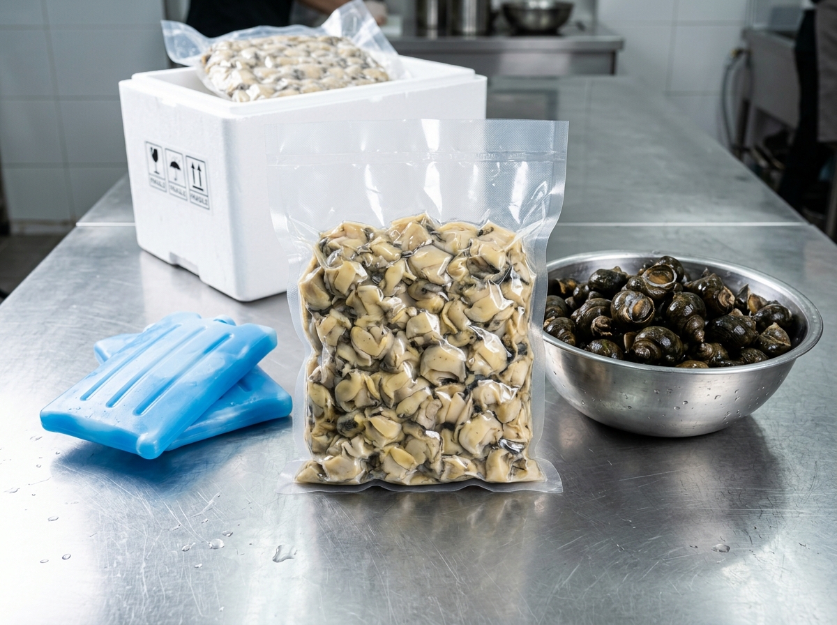 식당 납품용 대용량 깐 우렁이 및 생물 우렁이 진공 포장
